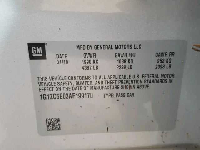 1G1ZC5E03AF199170 - 2010 CHEVROLET MALIBU 1LT 银色 照片 10