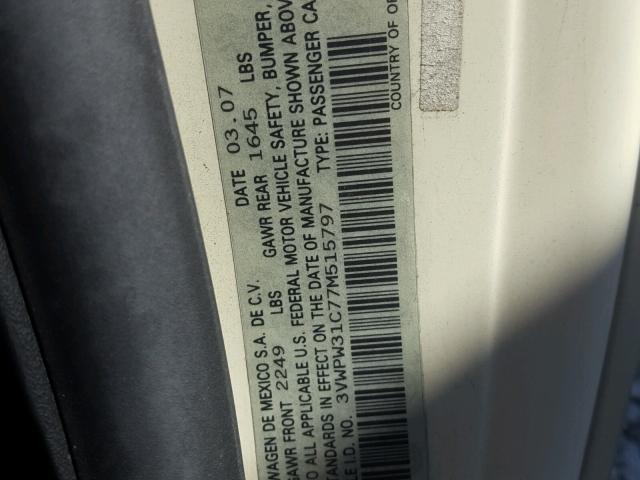 3VWPW31C77M515797 - 2007 VOLKSWAGEN NEW BEETLE 白色 照片 10