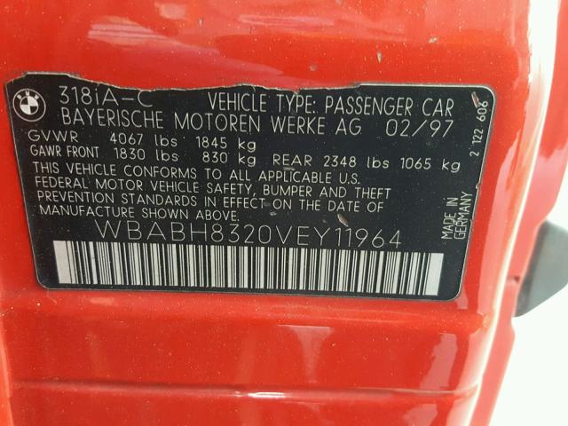 WBABH8320VEY11964 - 1997 BMW 318 IC AUT RED photo 10