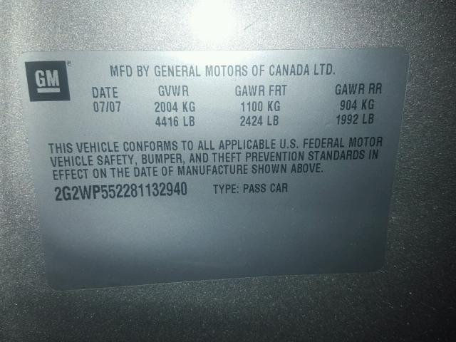 2G2WP552281132940 - 2008 PONTIAC GRAND PRIX Gümüş foto 10
