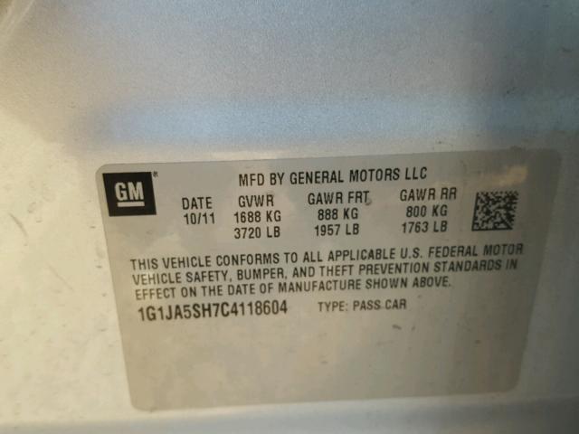 1G1JA5SH7C4118604 - 2012 CHEVROLET SONIC LS Gümüş foto 10