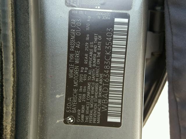 WBADT63483CK35403 - 2003 BMW 530 I AUTO GRAY photo 10