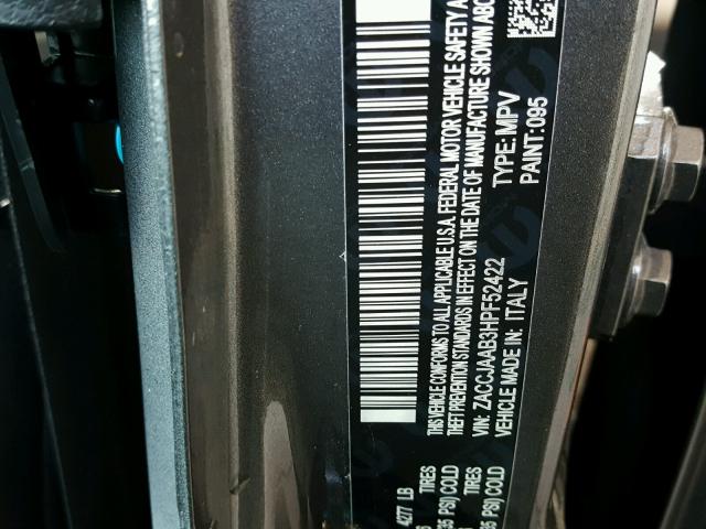 ZACCJAAB3HPF52422 - 2017 JEEP RENEGADE S ნაცრისფერი ფოტო 10