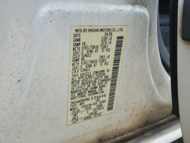 5N1AN08U96C534646 - 2006 NISSAN XTERRA OFF WHITE photo 10