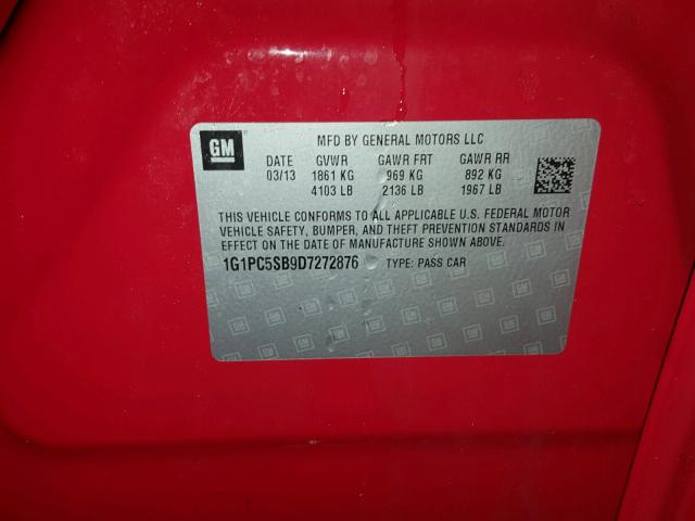 1G1PC5SB9D7272876 - 2013 CHEVROLET CRUZE LT RED photo 10