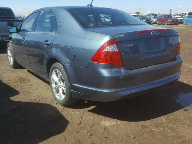 3FAHP0HA1CR165318 - 2012 FORD FUSION SE BLUE photo 3