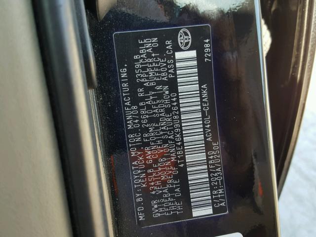 4T1BE46K99U826440 - 2009 TOYOTA CAMRY BASE BLACK photo 10