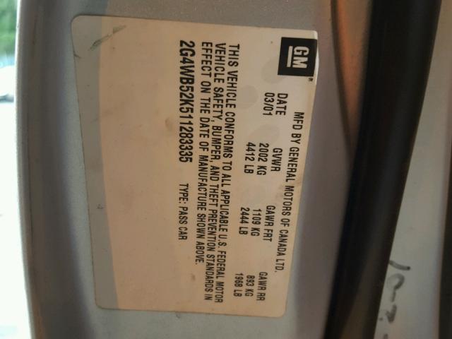 2G4WB52K511283335 - 2001 BUICK REGAL LS 银色 照片 10