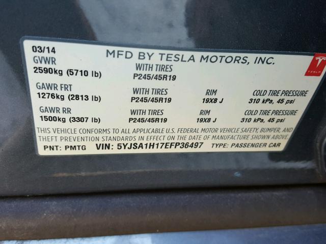 5YJSA1H17EFP36497 - 2014 TESLA MODEL S GRAY photo 10