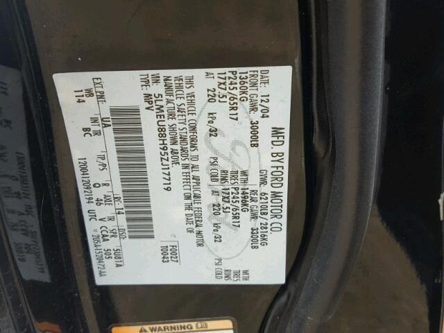 5LMEU88H95ZJ17719 - 2005 LINCOLN AVIATOR 黑色 照片 10