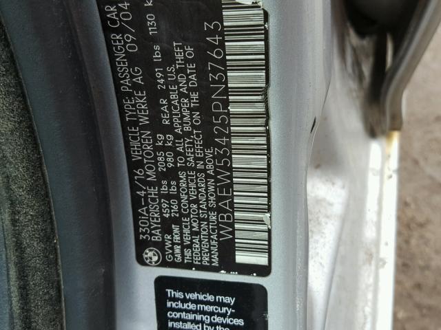 WBAEW53425PN37643 - 2005 BMW 330 XI SILVER photo 10