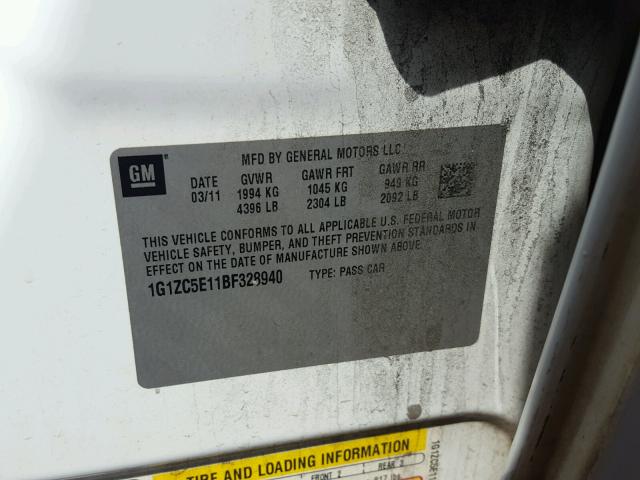 1G1ZC5E11BF328940 - 2011 CHEVROLET MALIBU 1LT 白色 照片 10