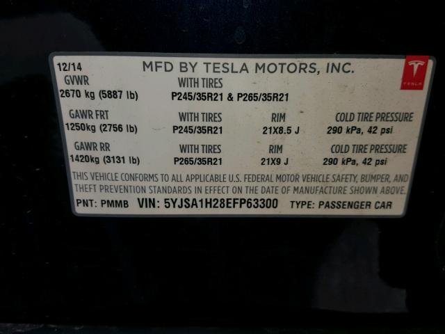 5YJSA1H28EFP63300 - 2014 TESLA MODEL S BLUE photo 10