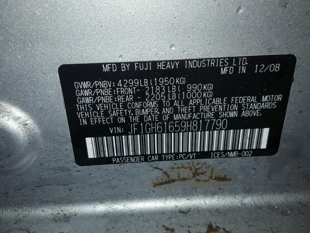 JF1GH61659H817790 - 2009 SUBARU IMPREZA 2. SILVER photo 10