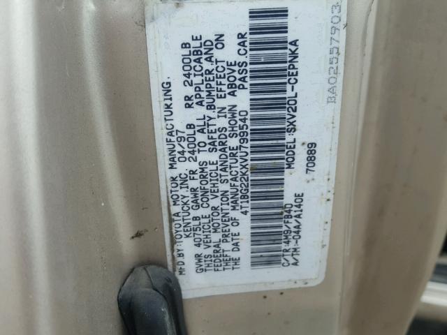 4T1BG22KXVU799540 - 1997 TOYOTA CAMRY CE TAN photo 10