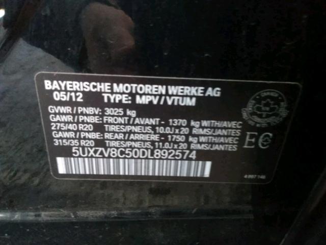 5UXZV8C50DL892574 - 2013 BMW X5 XDRIVE5 BLACK photo 10