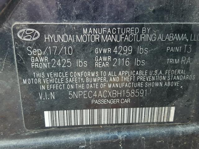 5NPEC4ACXBH158591 - 2011 HYUNDAI SONATA SE BLACK photo 10