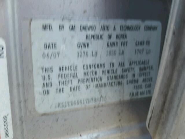 KL1TD66617B788115 - 2007 CHEVROLET AVEO BASE Gümüş foto 10