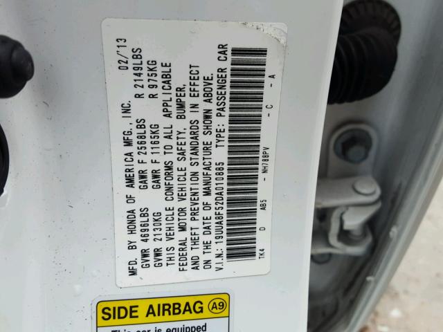 19UUA8F52DA010885 - 2013 ACURA TL TECH WHITE photo 10