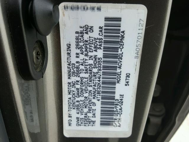 4T1BE32K44U793355 - 2004 TOYOTA CAMRY LE GRAY photo 10