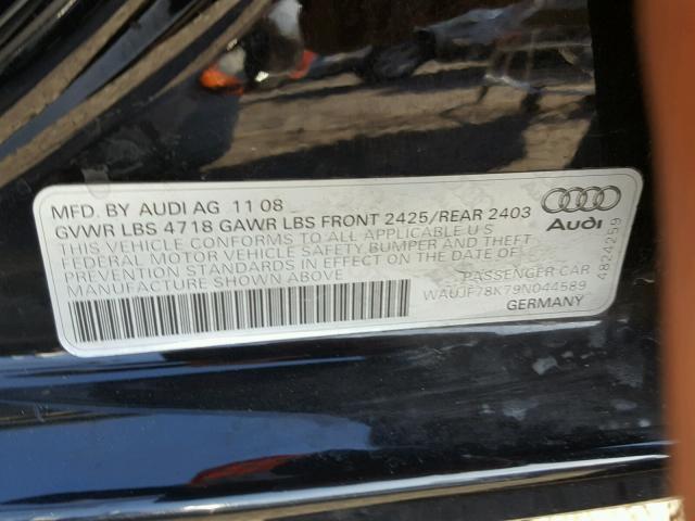 WAUJF78K79N044589 - 2009 AUDI A4 PREMIUM BLACK photo 10