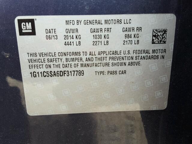 1G11C5SA6DF317789 - 2013 CHEVROLET MALIBU BLUE photo 10