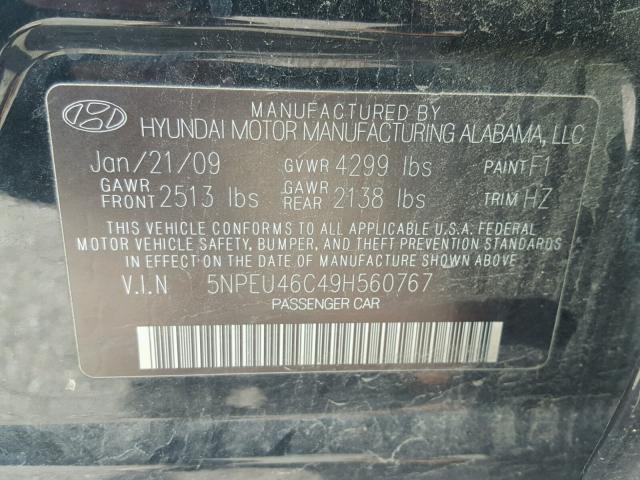 5NPEU46C49H560767 - 2009 HYUNDAI SONATA SE BLACK photo 10