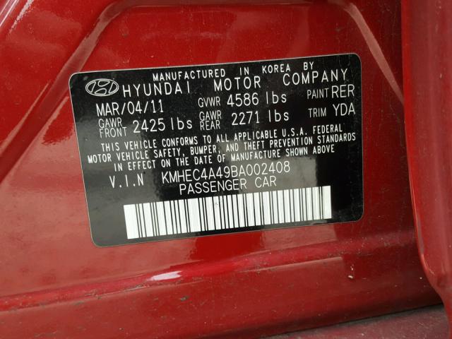 KMHEC4A49BA002408 - 2011 HYUNDAI SONATA HYB RED photo 10