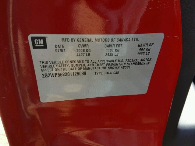 2G2WP552381125088 - 2008 PONTIAC GRAND PRIX Qırmızı foto 10