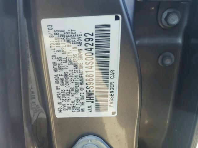 JHMES96614S004292 - 2004 HONDA CIVIC HYBR GRAY photo 10