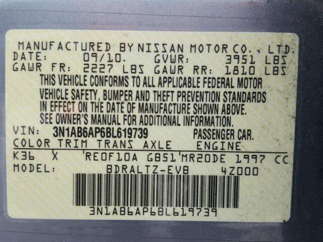 3N1AB6AP6BL619739 - 2011 NISSAN SENTRA 2.0 GRAY photo 10