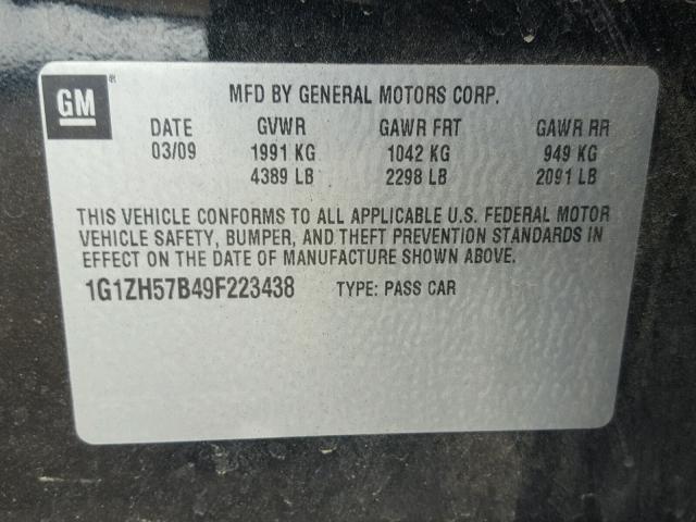 1G1ZH57B49F223438 - 2009 CHEVROLET MALIBU 1LT 黑色 照片 10
