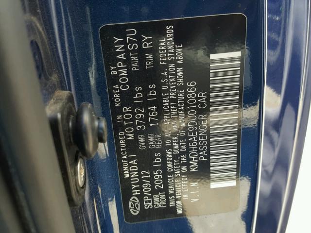 KMHDH6AE9DU010866 - 2013 HYUNDAI ELANTRA CO BLUE photo 10