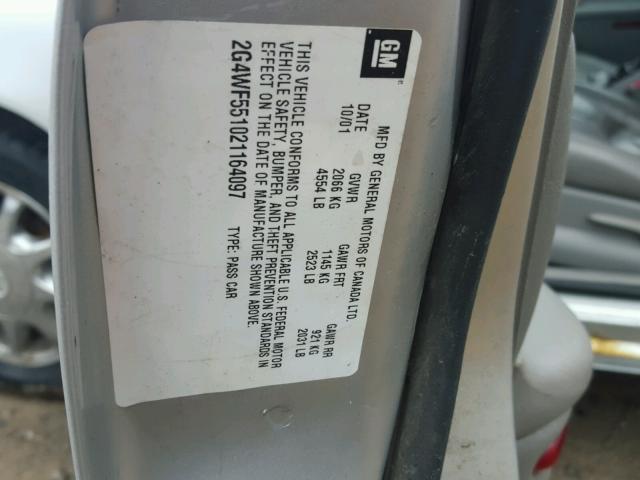 2G4WF551021164097 - 2002 BUICK REGAL GS BEIGE photo 10