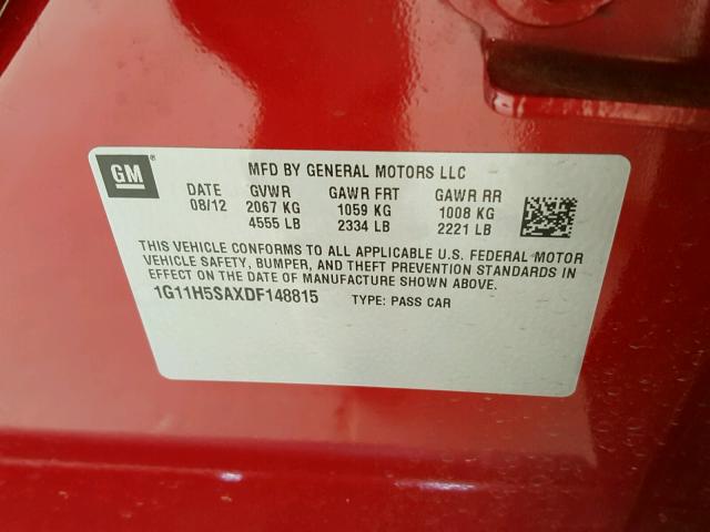 1G11H5SAXDF148815 - 2013 CHEVROLET MALIBU LTZ 红色 照片 10