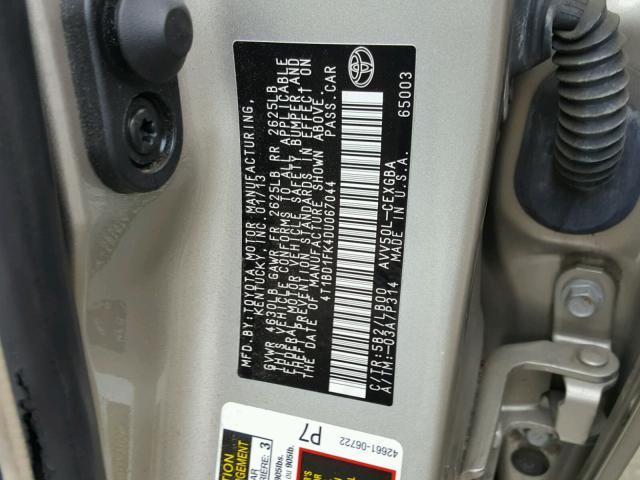 4T1BD1FK4DU067044 - 2013 TOYOTA CAMRY HYBR TAN photo 10