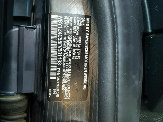 WBY1Z4C55FV501193 - 2015 BMW I3 REX ნაცრისფერი ფოტო 10