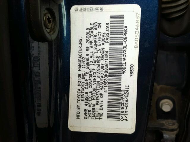 4T1BE30K83U671454 - 2003 TOYOTA CAMRY LE BLUE photo 10