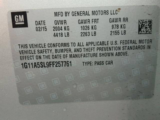 1G11A5SL9FF257761 - 2015 CHEVROLET MALIBU LS 银色 照片 10