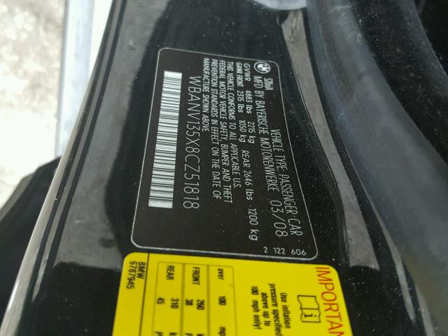WBANV135X8CZ51818 - 2008 BMW 528 XI BLACK photo 10