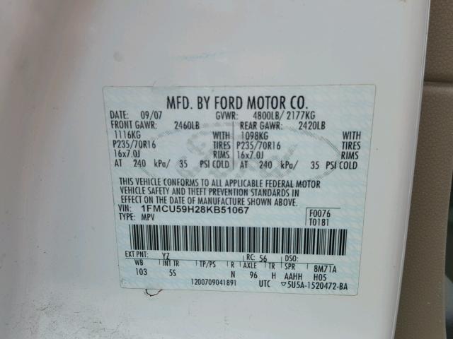 1FMCU59H28KB51067 - 2008 FORD ESCAPE HEV CHARCOAL photo 10