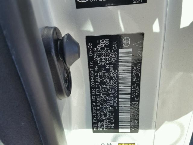 JTKDE167060095402 - 2006 TOYOTA SCION TC 银色 照片 10