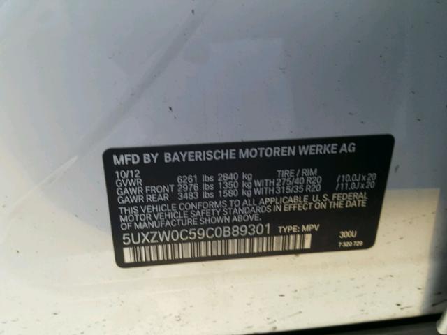 5UXZW0C59C0B89301 - 2012 BMW X5 XDRIVE3 WHITE photo 10