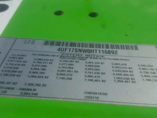 4UF17SNW0HT116892 - 2017 ARCTIC CAT SNOWMOBILE მწვანე ფოტო 10