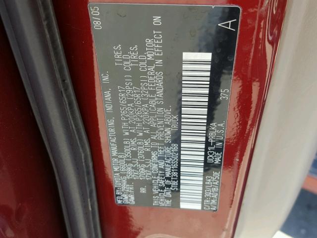 5TBET38116S502168 - 2006 TOYOTA TUNDRA DOU RED photo 10