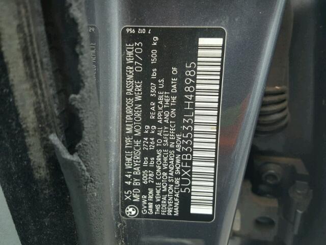 5UXFB33533LH48985 - 2003 BMW X5 4.4I GRAY photo 10