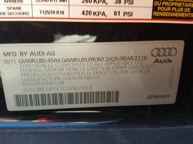 WAUBEAFM7CA062923 - 2012 AUDI A3 PREMIUM BLACK photo 10