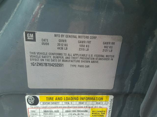 1G1ZH57B784292991 - 2008 CHEVROLET MALIBU 1LT GRAY photo 10