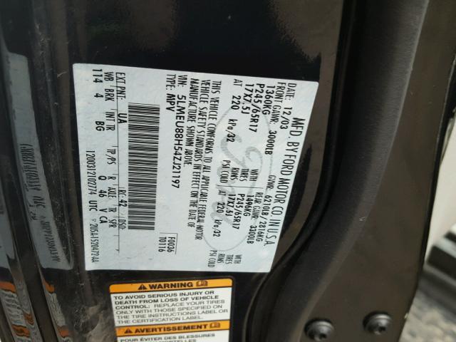 5LMEU88H54ZJ21197 - 2004 LINCOLN AVIATOR 黑色 照片 10