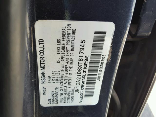 JN1CA21D6XT817945 - 1999 NISSAN MAXIMA GLE BLUE photo 10